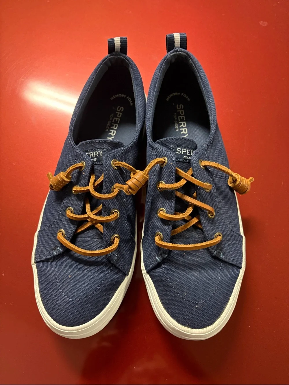 Sperry Navy Canvas Boat Shoes with Tan Laces